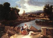 POUSSIN, Nicolas Landscape with St Matthew and the Angel sg oil painting on canvas